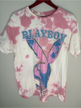 Playboy Tie Dye Graphic Tee Pink Blue Bunny Logo T-Shirt Large